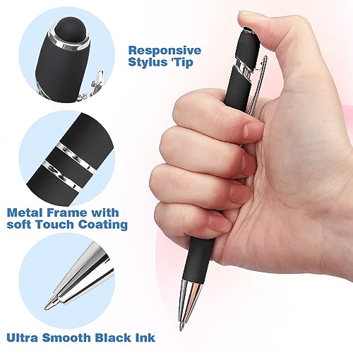 Bribobo 8 Pack Black Ballpoint Pen 2-in-1 Stylus - Retractable Metal Pen With Stylus Tip for Touch Screens, 1.0 mm Black Ink - Image 2