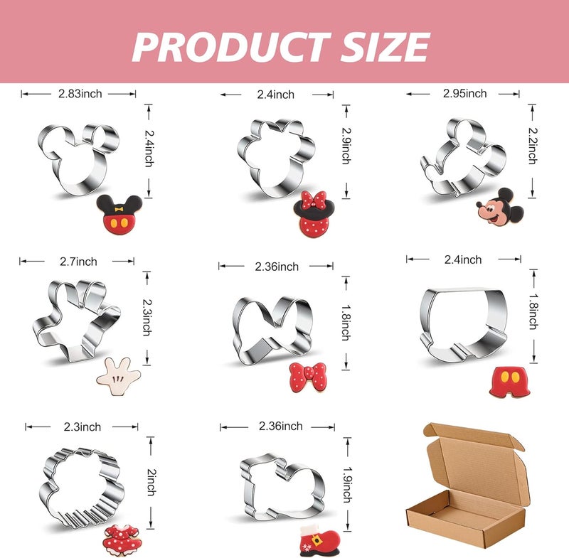 Zade Mouse Cookie Cutter Sandwich Cutters Mickey Cutters for Kids DIY Lunchbox Bento Box Fruit Cutters Vegetable Cutters for Children Boys Girls, Pack of 8 (Cartoon Cookie Cutters Set) - Image 2