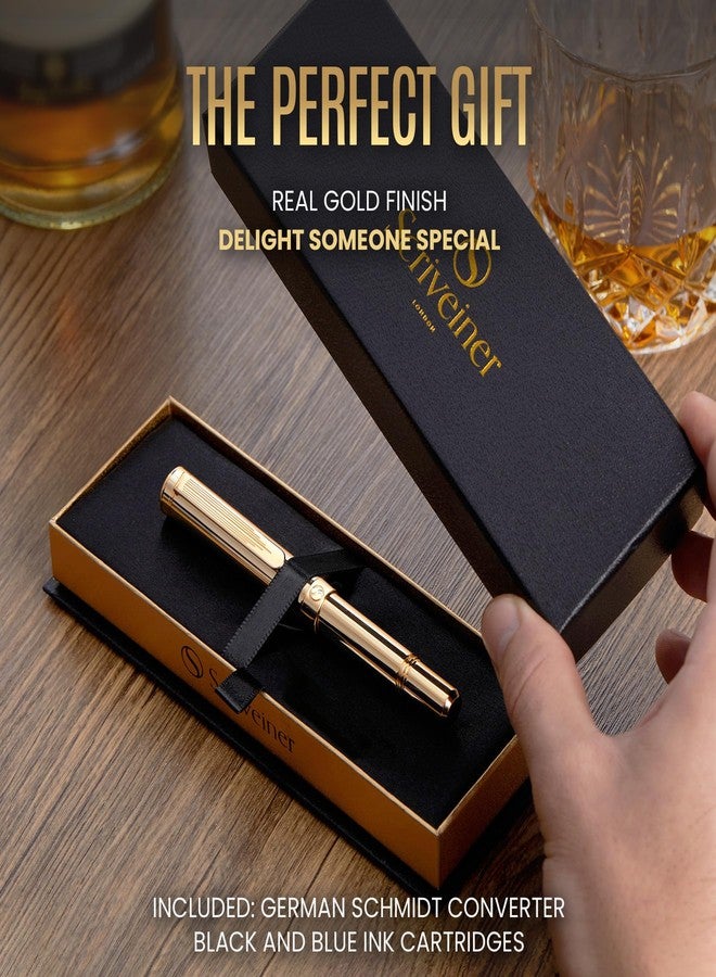 Scriveiner Gold Luxury Fountain Pen (Medium) - Award Winning - Heavy Pocket Stunning Luxury Pen, Real Gold Plating, German Nib & Converter, Nice Gift Pens for Men & Women - Image 3