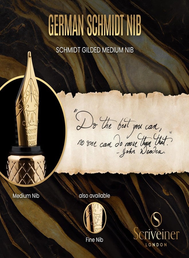 Scriveiner Gold Luxury Fountain Pen (Medium) - Award Winning - Heavy Pocket Stunning Luxury Pen, Real Gold Plating, German Nib & Converter, Nice Gift Pens for Men & Women - Image 5