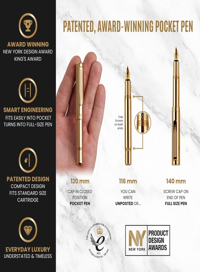 Scriveiner Gold Luxury Fountain Pen (Medium) - Award Winning - Heavy Pocket Stunning Luxury Pen, Real Gold Plating, German Nib & Converter, Nice Gift Pens for Men & Women - Image 4