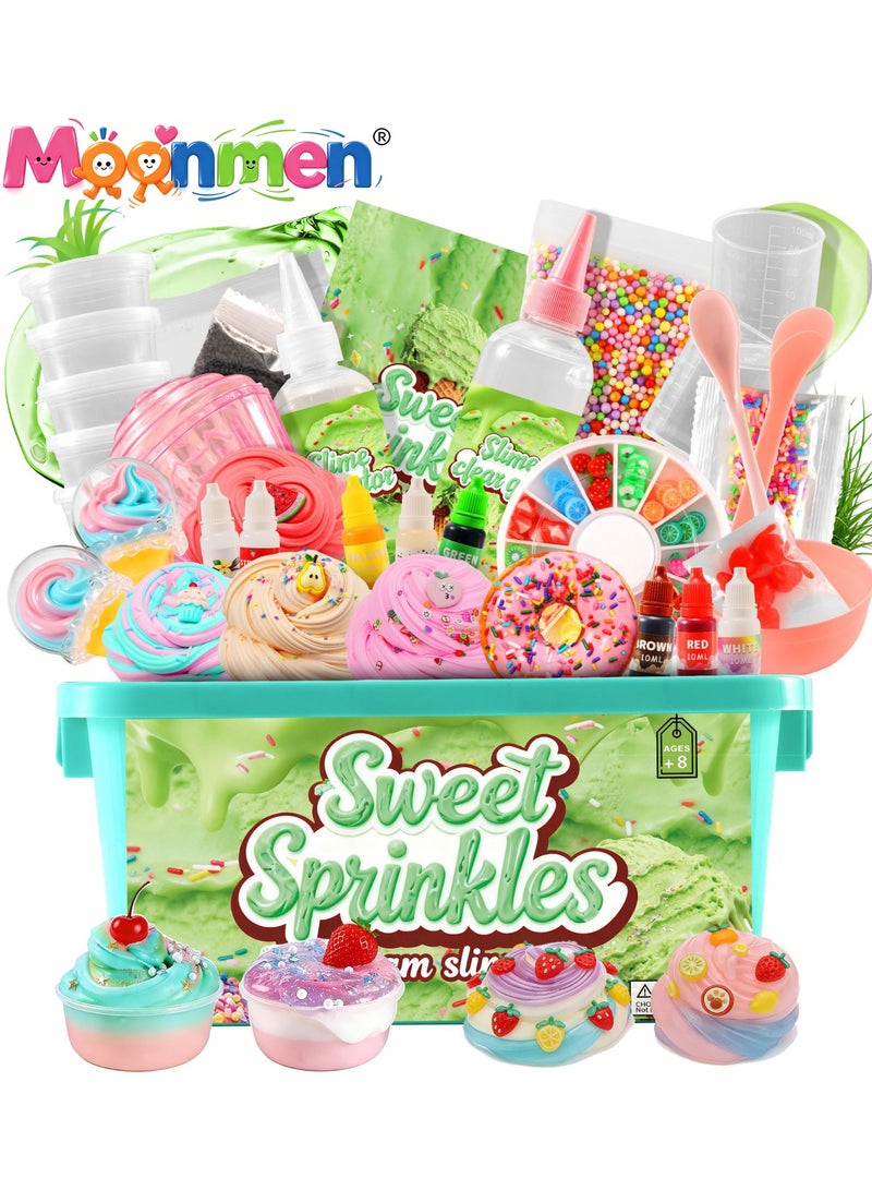 Moonmen Slime Kit - Stress Relief Toy Slime Making Kit for Girls Boys , Kids Art Craft, Crystal Clear Slime, Glitter, Fruit Slices, Fishbowl Beads Girls Fidget Toys Gifts for Kids - Image 1