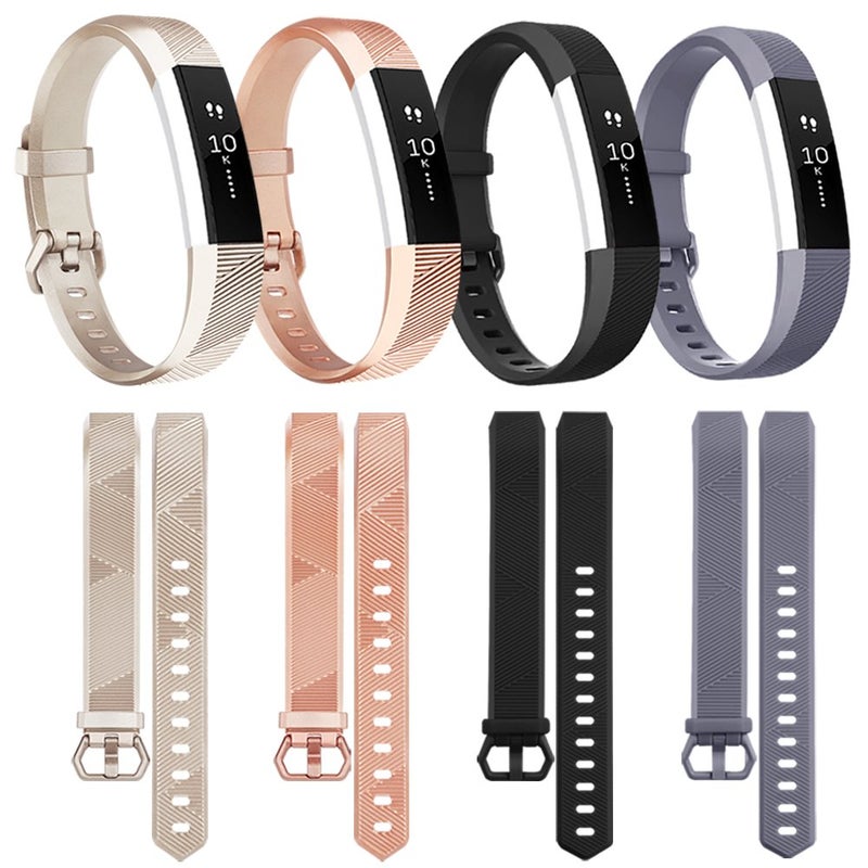 Tobfit 4 Pack Bands Compatible with Fitbit Alta/Alta HR Bands, Soft Sport Silicone Replacement Wristbands for Women Men (Small, Black/Champagne Gold/Rose Gold/Gray) - Image 2