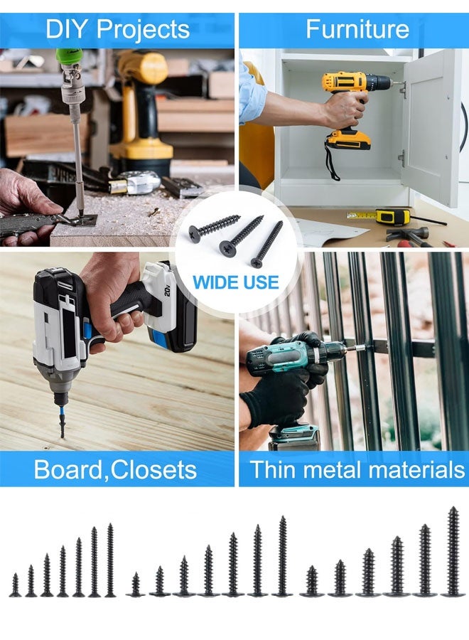 FAVZCBVIN 800 Pcs Self Tapping Screw Kit M2 Small Black Carbon Steel Self Drilling Screws Tiny Wood Screw Flat Countersunk Cross Head Screws Assortment Set for Wood Soft Metal Plastic 4/5/6/7/8/10/12/16 mm - Image 4