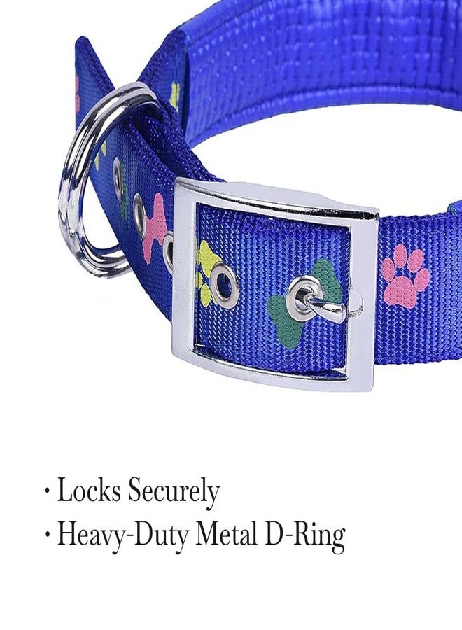 Pets Empire Soft Padded Paw and Bone Printed Dog Leash Collar Set Nylon Foam Soft Adjustable Pet Cat Durable Collar (Medium Neck 35-43cm, Blue) - Image 3