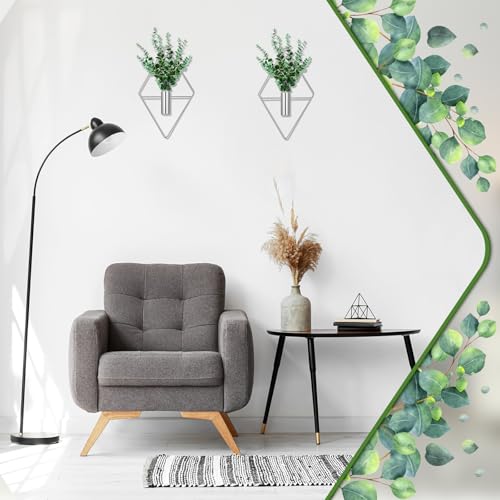 Canlierr 2 Pieces Wall Decor Hanging Planters with Artificial Plants Metal Hanging Vase Indoor Plants Holder Modern Boho Wall Art for Bathroom Bedroom Living Room Decor(Silver, Eucalyptus) - Image 4