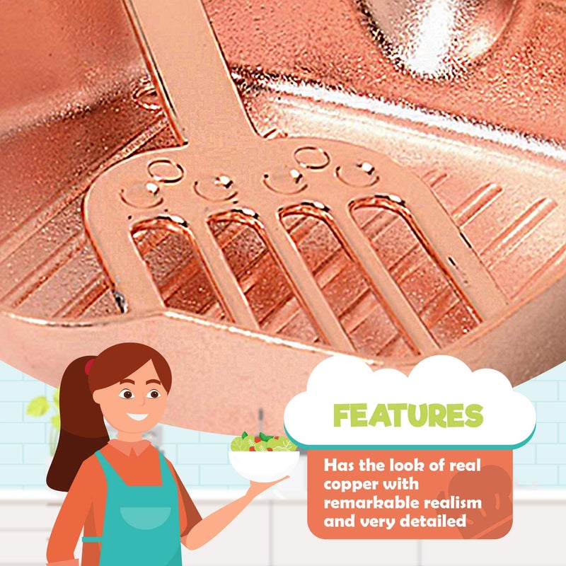 CP Toys 13 Piece Plastic Copper Look Cookware Set for Pretend Kitchen Play for Ages 3 Years and Up - Image 3