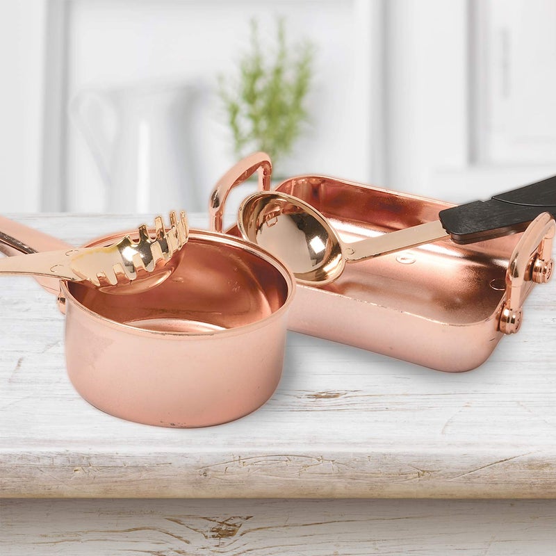 CP Toys 13 Piece Plastic Copper Look Cookware Set for Pretend Kitchen Play for Ages 3 Years and Up - Image 5