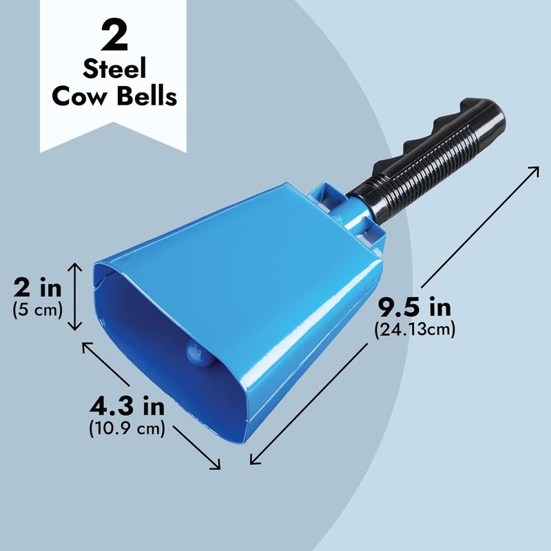 Blue Panda Cowbells for Sporting Events - 9.5-Inch Blue Cowbell with Handle, Pack of 2 - Sports Noise Makers for Football & Soccer - Image 3