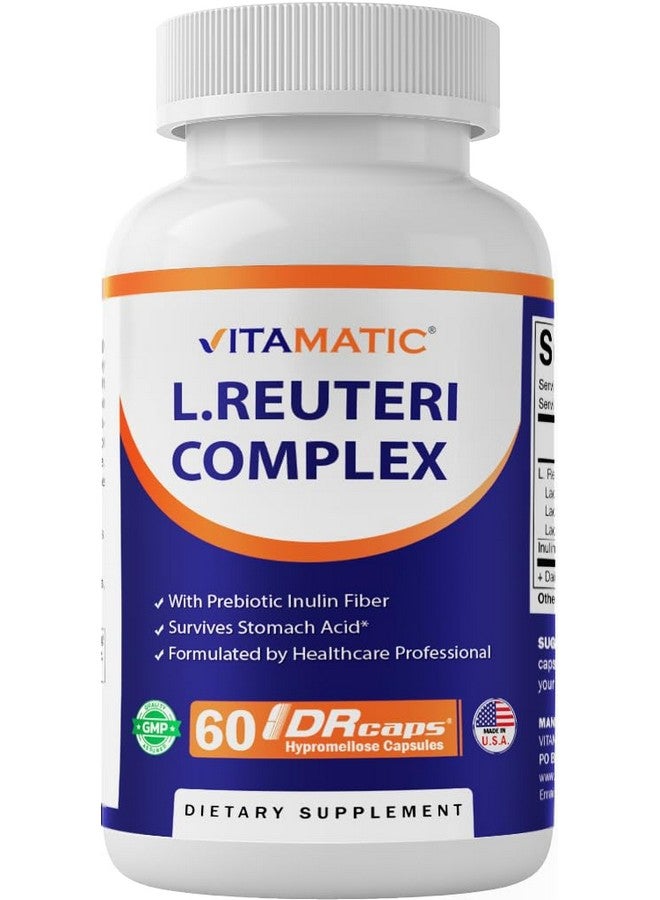 Vitamatic فيتاميناتيك لاكتوباسيلس ريوتيري كومبلكس - 22 مليار وحدة تشكيل مستعمرات لكل كبسولة إطلاق مؤجل - 60 كبسولة - دعم صحة الجهاز الهضمي والأمعاء - مع ألياف الإينولين البريبايوتيك - Image 1