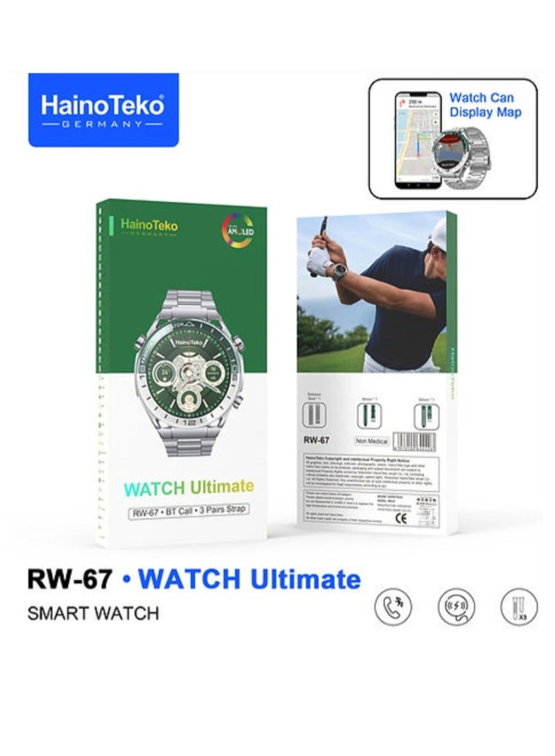 هينو تيكو ساعة ذكية RW-67 بشاشة AMOLED دائرية مع 3 أزواج من الأشرطة وشاحن لاسلكي ويمكن للساعة عرض الخريطة  - Image 4