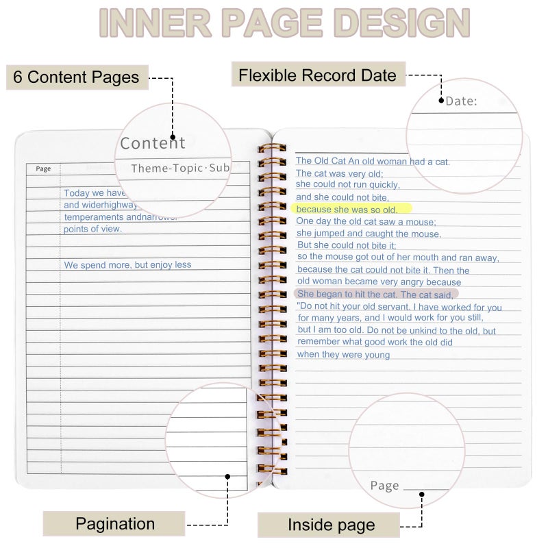 Utron Spiral Notebook For Women & Men, 2PCS Spiral Journal Notebooks, 5.9 x 8.3â€ College Ruled Notebook For Work Notes, Journal Writing, And Daily Life Entries (Beige) - Image 4