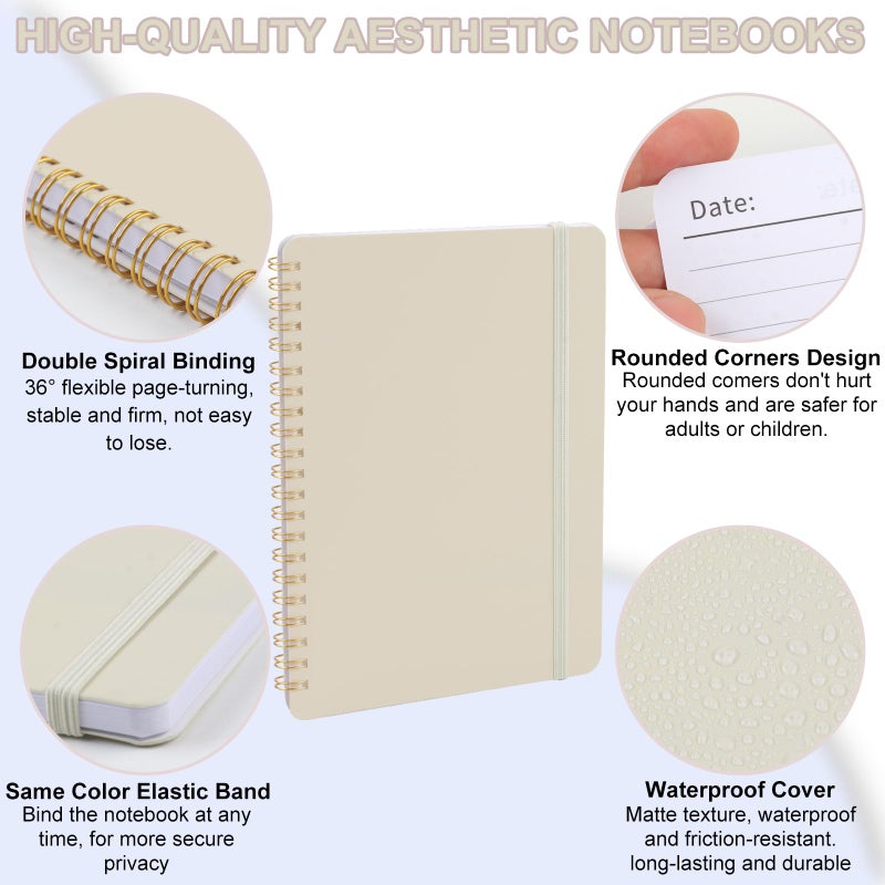 Utron Spiral Notebook For Women & Men, 2PCS Spiral Journal Notebooks, 5.9 x 8.3â€ College Ruled Notebook For Work Notes, Journal Writing, And Daily Life Entries (Beige) - Image 3