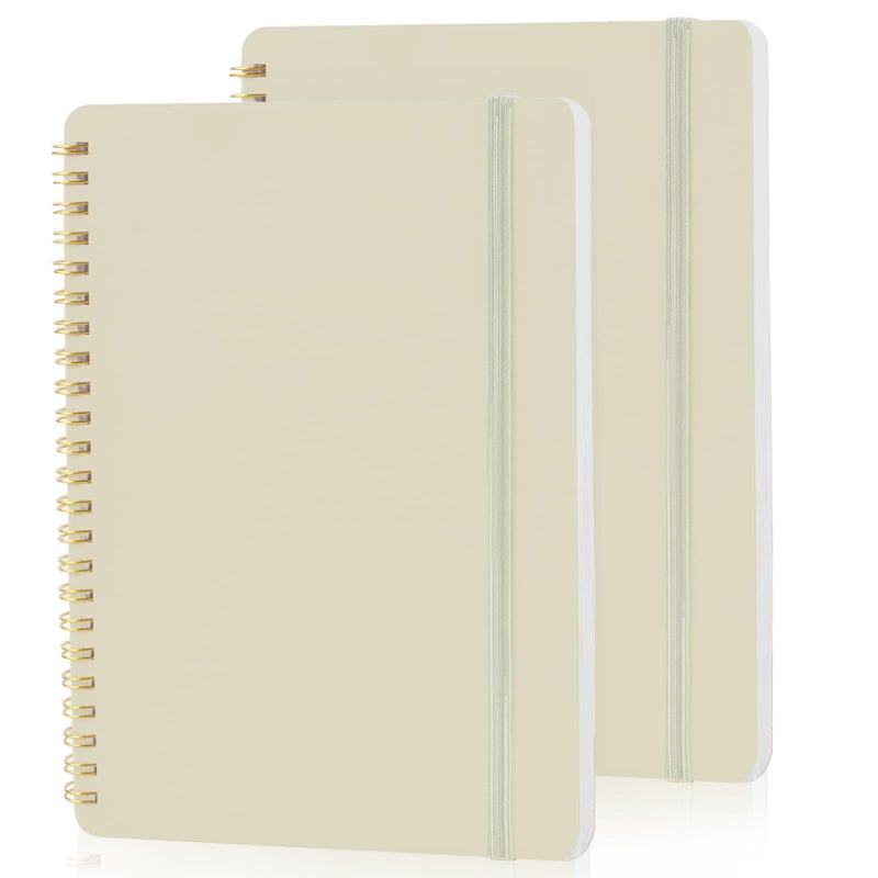 Utron Spiral Notebook For Women & Men, 2PCS Spiral Journal Notebooks, 5.9 x 8.3â€ College Ruled Notebook For Work Notes, Journal Writing, And Daily Life Entries (Beige) - Image 1