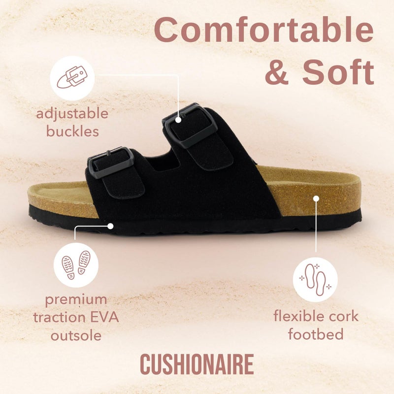 CUSHIONAIRE CUSHIONAIRE Lane Cork Footbed Sandals for Women – Comfortable Double Buckle Slip-On with Genuine Suede Footbed & Arch Support Slides for Women Footwear, BLACK 5 - Image 4