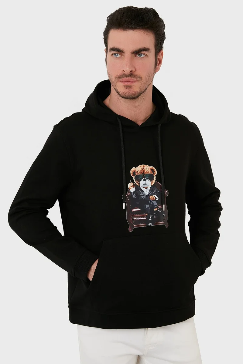 اكسي Cotton Printed Kangaroo Pocket Hooded Sweat Men's Sweat 6141005
