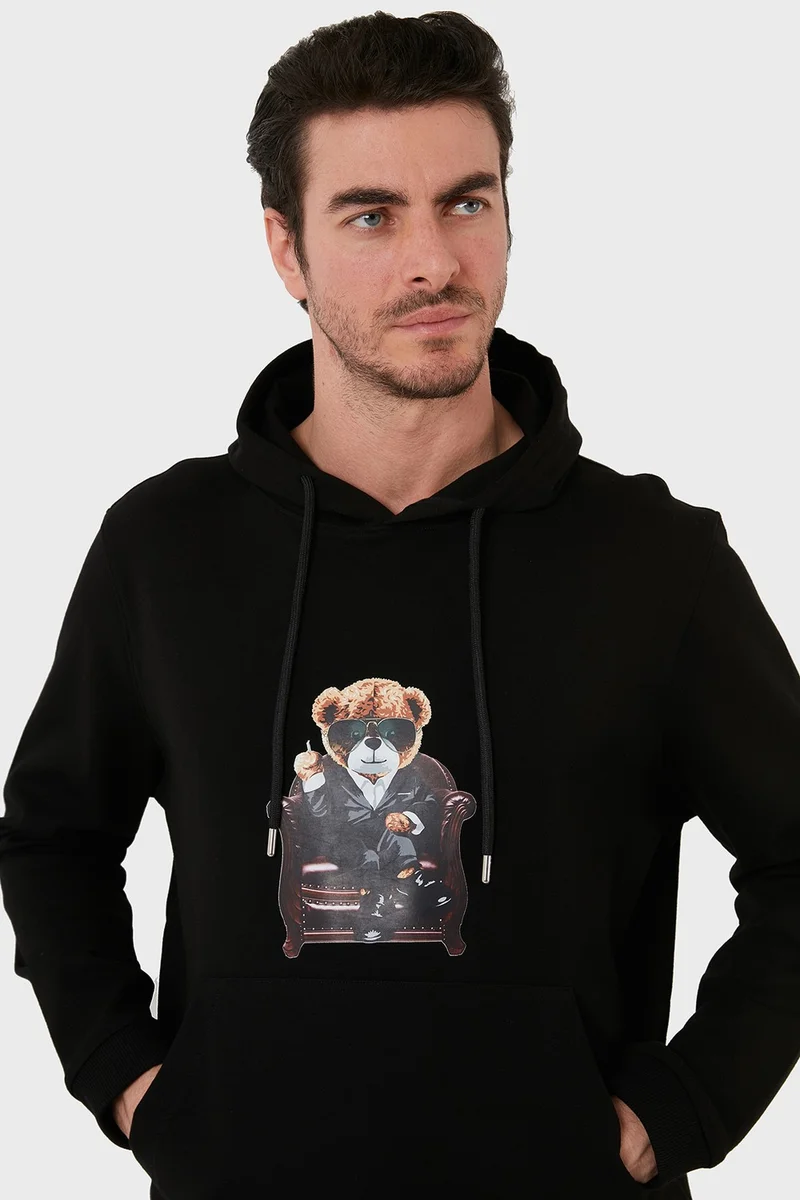 اكسي Cotton Printed Kangaroo Pocket Hooded Sweat Men's Sweat 6141005