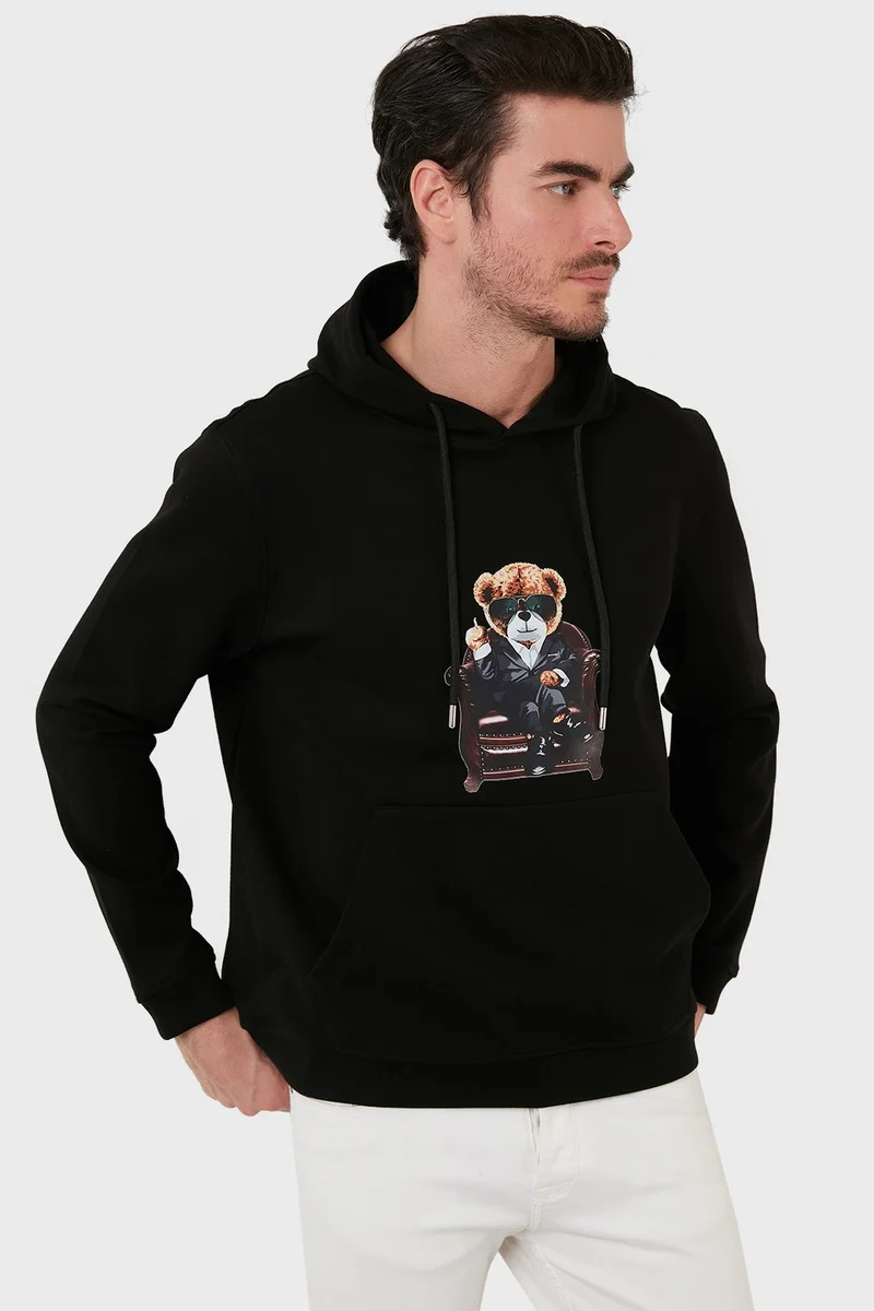 اكسي Cotton Printed Kangaroo Pocket Hooded Sweat Men's Sweat 6141005