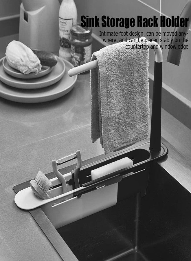 Zerodis Telescopic Sink Storage Rack, Telescopic 2in1 Sink Expandable Storage Drain Basket Towel Rack Under Sink Organizers Telescopic Sponge Soap Holder for Kitchen Sink (Black) - Image 3