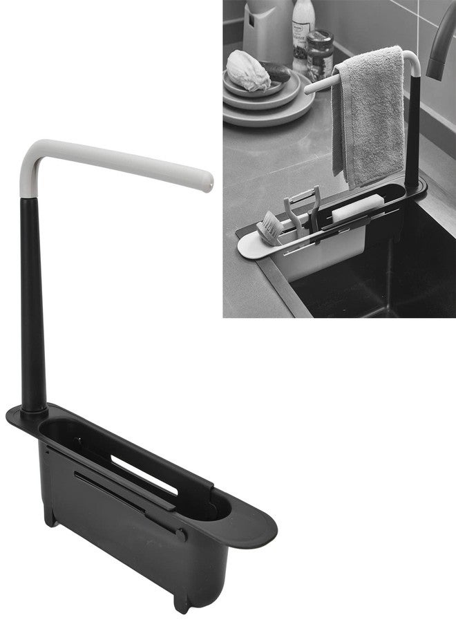 Zerodis Telescopic Sink Storage Rack, Telescopic 2in1 Sink Expandable Storage Drain Basket Towel Rack Under Sink Organizers Telescopic Sponge Soap Holder for Kitchen Sink (Black) - Image 2