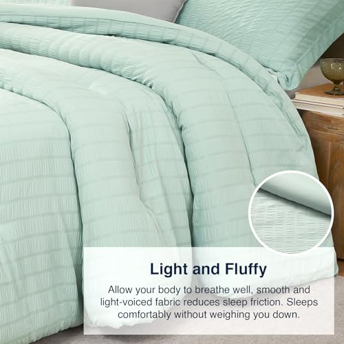 Quataly Sage Green King Comforter Set - 3 Pieces Seersucker Lightweight Bedding Comforter Sets (1 Soft Fluffy Comforter & 2 Pillowcases) - All Seasons Cozy Rustic Bed Sets for Women Men - Image 3
