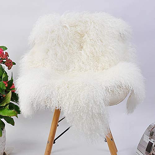 Genuine Tibetan Mongolian Sheepskin Area Rugs Long Wool Frizzy Hair Hide Fur Pelt Mat Carpet Throw for Bedroom Living RoomHome Decor 2x3