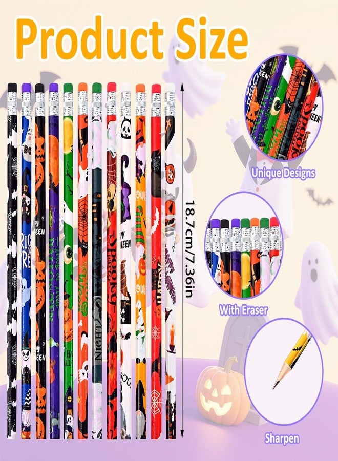 BAISDY 60Pcs Halloween Pencil, Assorted Halloween Ghost Pumpkin Skeleton Bat Spider Wooden Pencils for Office - Image 2