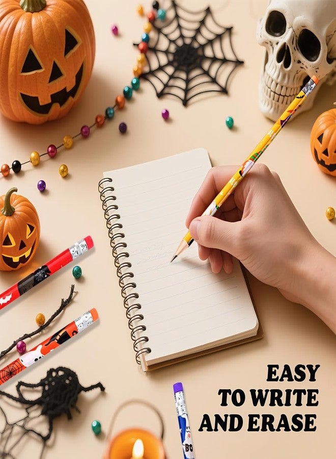 BAISDY 60Pcs Halloween Pencil, Assorted Halloween Ghost Pumpkin Skeleton Bat Spider Wooden Pencils for Office - Image 3