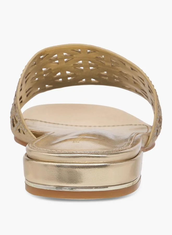 Flora Bella By Shoexpress GOLD Women Cutout Detail Slide Sandals for Women | Best Price UAE