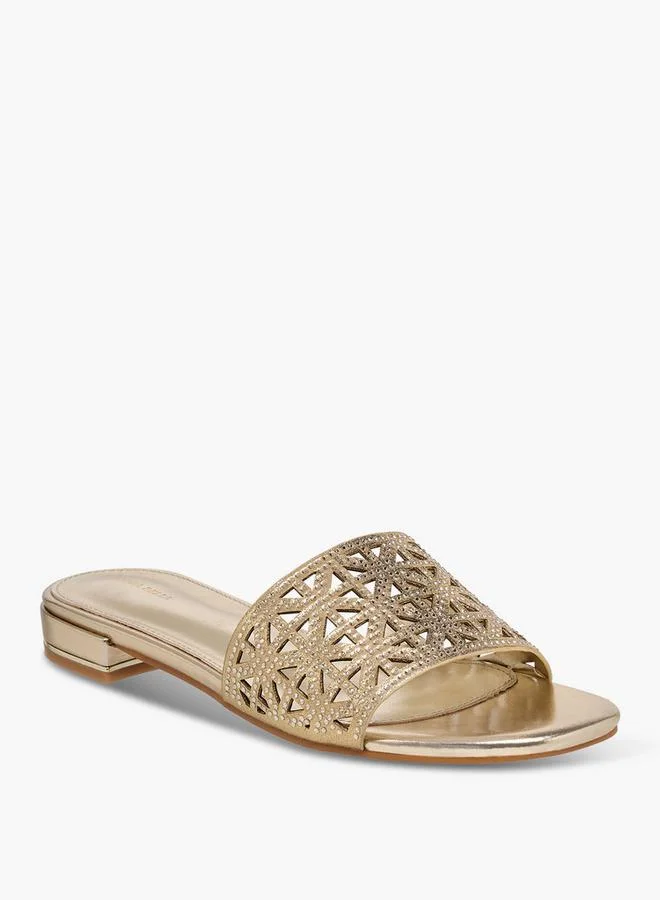 Flora Bella By Shoexpress GOLD Women Cutout Detail Slide Sandals for Women | Best Price UAE