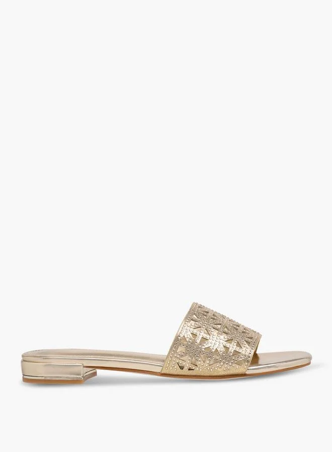 Flora Bella By Shoexpress GOLD Women Cutout Detail Slide Sandals for Women | Best Price UAE
