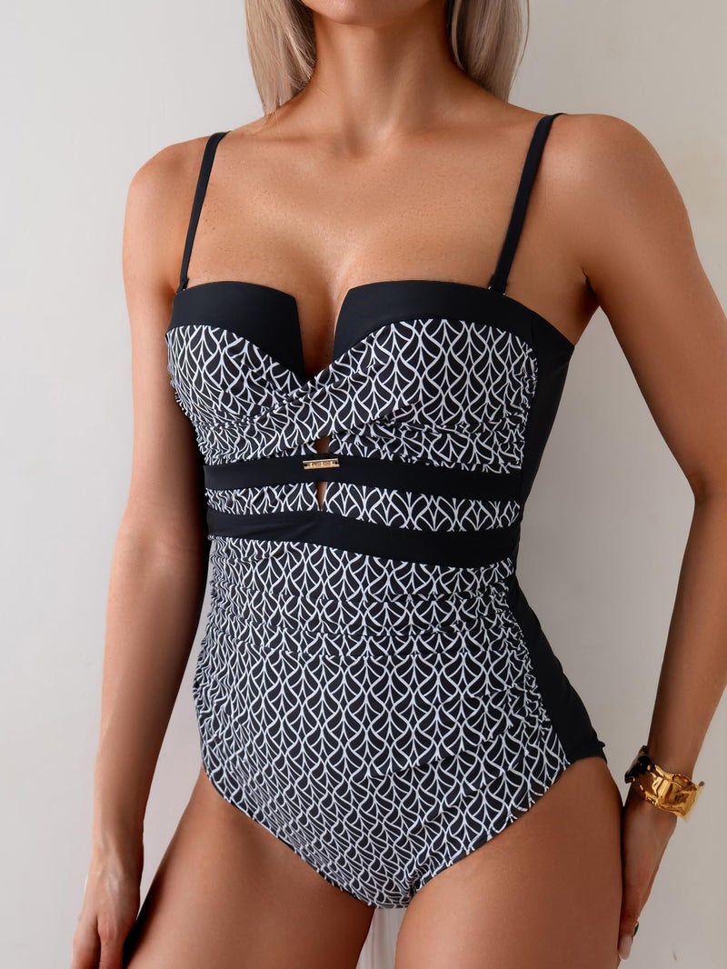 Eomenie Women's Push Up Wrap Front Swimsuit One Piece Tummy Control Bathing Suits Bandeau Support Slimming Swimwear - Image 4