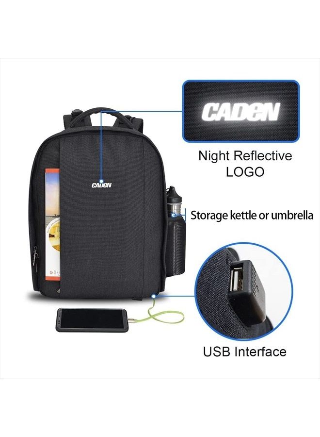 Caden Camera Backpack Professional DSLR Bag with USB Charging Port Rain Cover, Photography Laptop Backpack for Women Men Waterproof, Camera Case Compatible for Sony Canon Nikon Lens Tripod Accessories  - Image 1