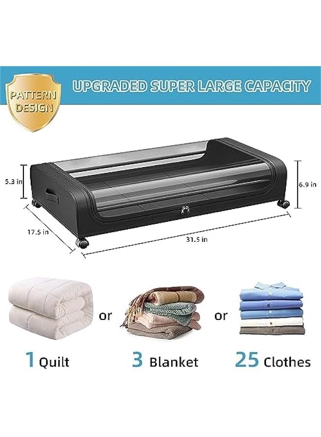 تراسل حاويات تخزين تحت السرير من هوكور، حاويات تخزين تحت السرير بعجلات ومقابض، حاويات تخزين دوارة تحت السرير مع غطاء من الغبار، درج تخزين تحت السرير للملابس والالعاب (اسود) - Image 2