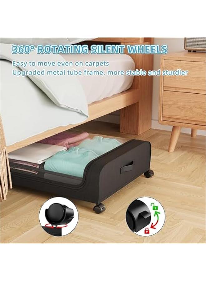 تراسل حاويات تخزين تحت السرير من هوكور، حاويات تخزين تحت السرير بعجلات ومقابض، حاويات تخزين دوارة تحت السرير مع غطاء من الغبار، درج تخزين تحت السرير للملابس والالعاب (اسود) - Image 4