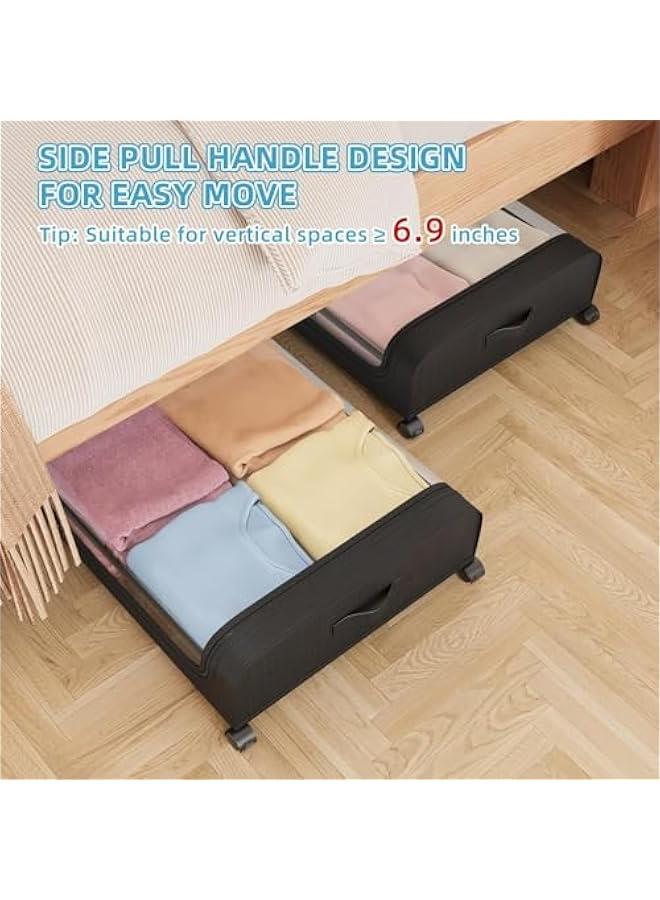 تراسل حاويات تخزين تحت السرير من هوكور، حاويات تخزين تحت السرير بعجلات ومقابض، حاويات تخزين دوارة تحت السرير مع غطاء من الغبار، درج تخزين تحت السرير للملابس والالعاب (اسود) - Image 5