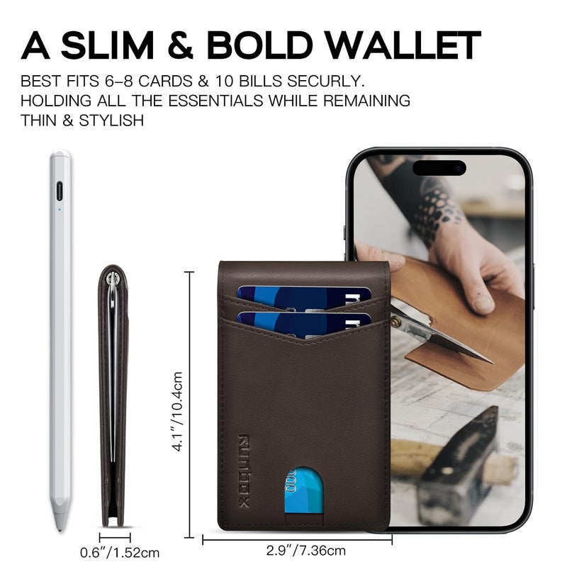 RUNBOX Slim Money Clip Wallets for Men RFID Blocking 8 Card Holder Minimalist Small Thin Carbon Leather Bifold Mens Front Pocket Wallet Gift Box(Chocolate) - Image 4
