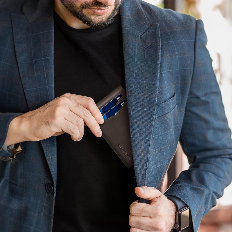 RUNBOX Slim Money Clip Wallets for Men RFID Blocking 8 Card Holder Minimalist Small Thin Carbon Leather Bifold Mens Front Pocket Wallet Gift Box(Chocolate) - Image 2