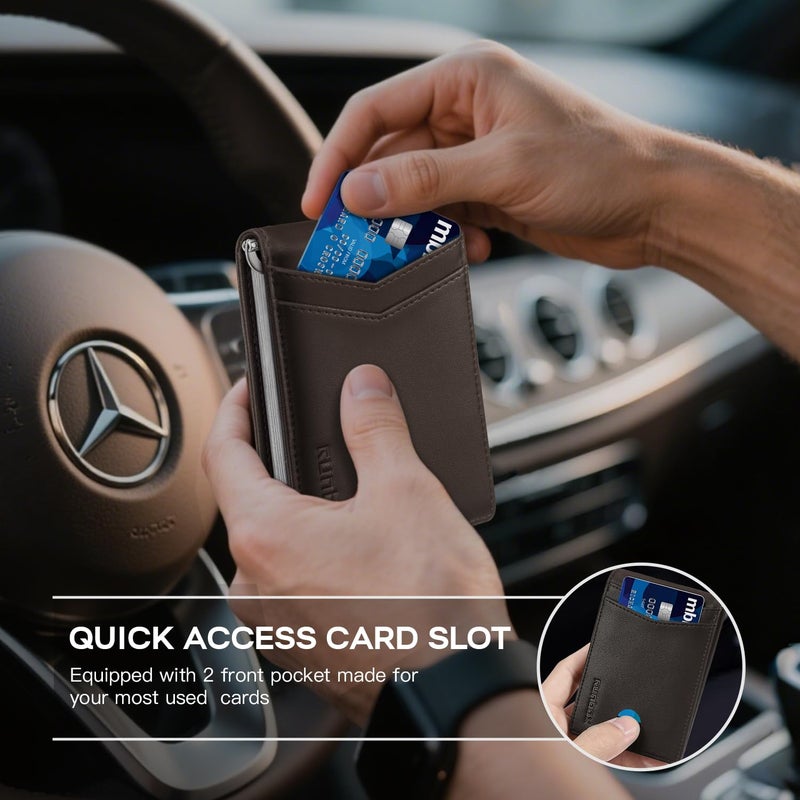 RUNBOX Slim Money Clip Wallets for Men RFID Blocking 8 Card Holder Minimalist Small Thin Carbon Leather Bifold Mens Front Pocket Wallet Gift Box(Chocolate) - Image 5