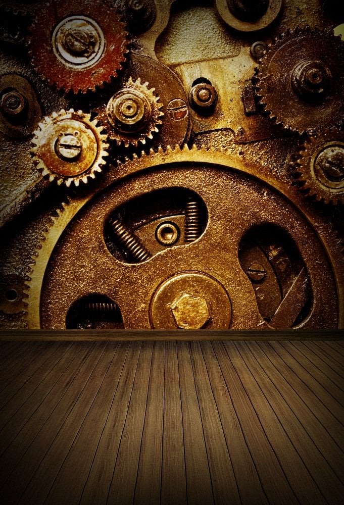 AOFOTO 5x7ft Steampunk Photography Backgrounds Vintage Photo Backdrop Mechanical Gears Industrial Scene Stripe Nostalgic Props Video Studio Adult Man Boy Artistic Portrait Vinyl Wallpaper
