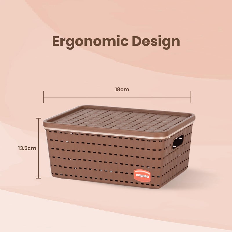 NAYASA Gloria Basket for Storage | Vegetable & Fruit | Storage Box and Organiser Plastic Basket with Lid | Multipurpose Kitchen Organizer Rack | Medium | Brown - Image 3