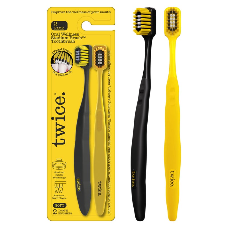 TWICE Soft Stadium Bristle Toothbrush â€“ Innovative 3-Tier Soft Bristles That Helps Remove Plaque by Hugging to Teeth & Gums for a Deep Clean, 2 Count - Image 1