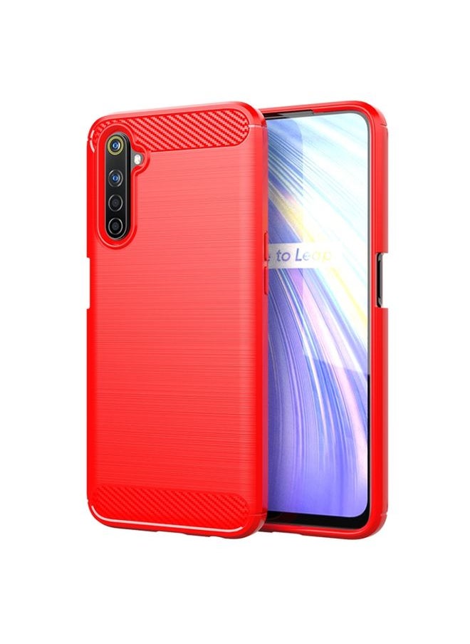 HuHa Case Cover For Realme 6S Brushed Texture Carbon Fiber TPU Phone Case Red 
