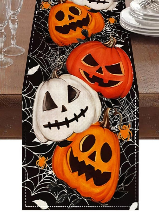 Oeyliz Halloween Pumpkins Table Runner Kitchen Dining Orange Table Runner Halloween Party Black Pumpkins Halloweens Table Cloth Decor Dinner Table Decoration 13 X 72 Inch - Image 1