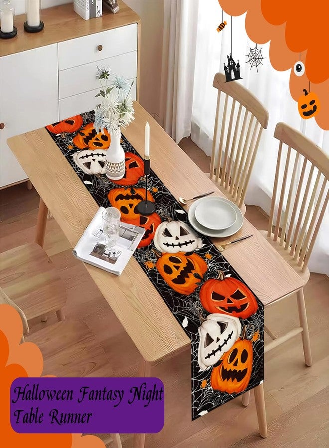 Oeyliz Halloween Pumpkins Table Runner Kitchen Dining Orange Table Runner Halloween Party Black Pumpkins Halloweens Table Cloth Decor Dinner Table Decoration 13 X 72 Inch - Image 2