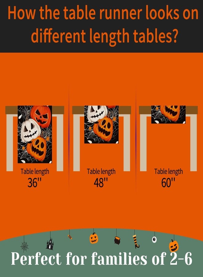 Oeyliz Halloween Pumpkins Table Runner Kitchen Dining Orange Table Runner Halloween Party Black Pumpkins Halloweens Table Cloth Decor Dinner Table Decoration 13 X 72 Inch - Image 4