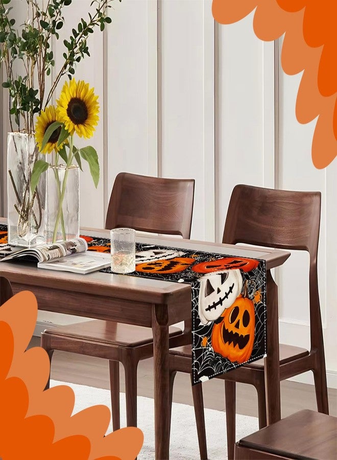 Oeyliz Halloween Pumpkins Table Runner Kitchen Dining Orange Table Runner Halloween Party Black Pumpkins Halloweens Table Cloth Decor Dinner Table Decoration 13 X 72 Inch - Image 5