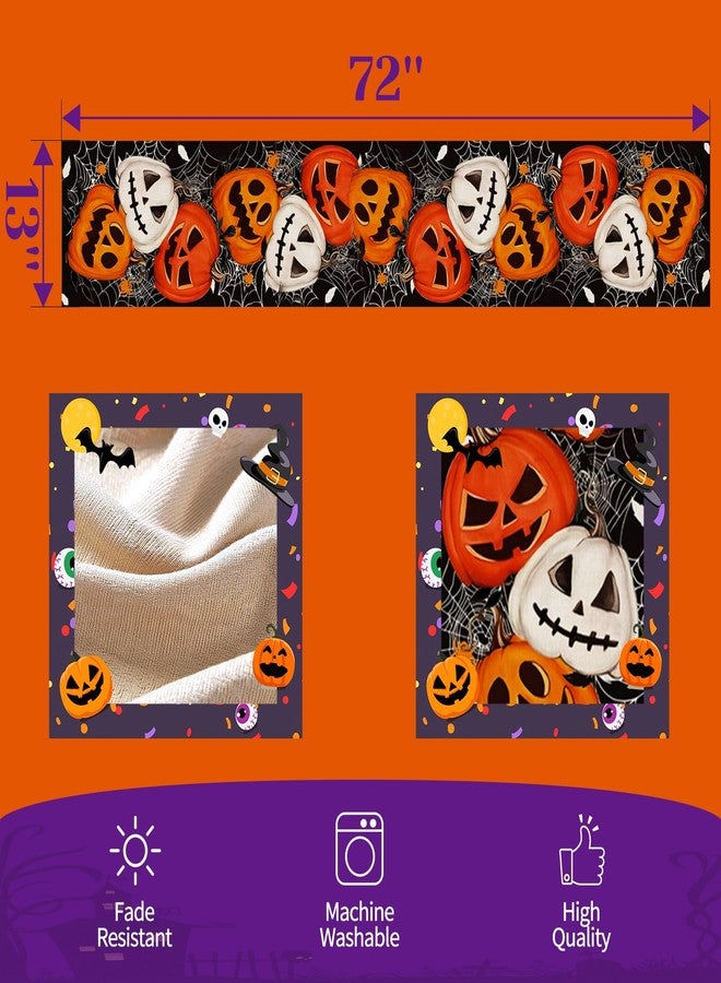 Oeyliz Halloween Pumpkins Table Runner Kitchen Dining Orange Table Runner Halloween Party Black Pumpkins Halloweens Table Cloth Decor Dinner Table Decoration 13 X 72 Inch - Image 3