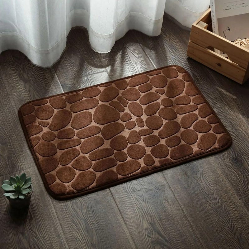 Khaki Bath Mat Cobblestone Water Absorbent Machine Washable Bathroom Rug 40x60cm - Image 3
