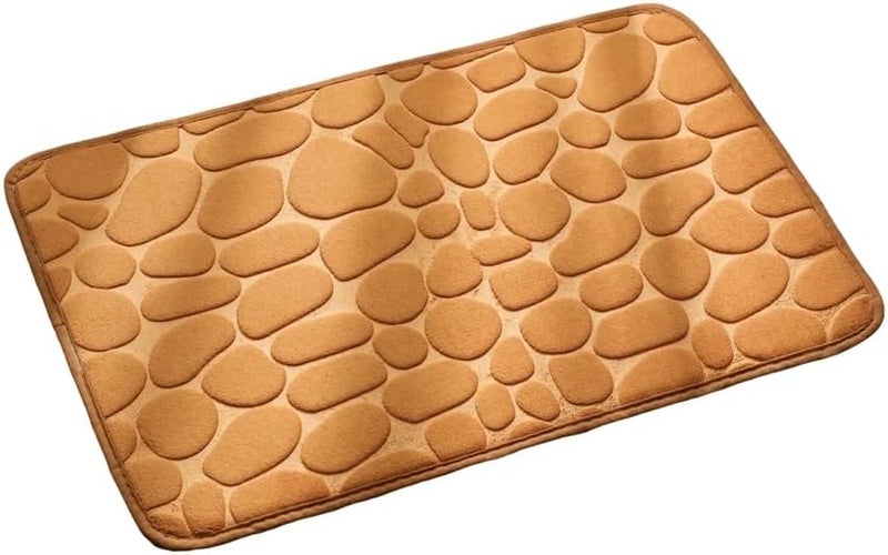 Khaki Bath Mat Cobblestone Water Absorbent Machine Washable Bathroom Rug 40x60cm - Image 1